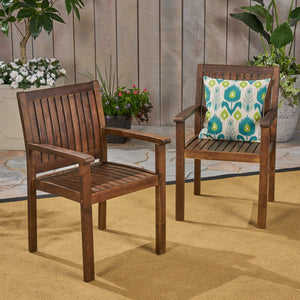 Wilson Rustic Dining Chair Acacia Wood With Slat Panel Design (Set of 2) - Dark Brown