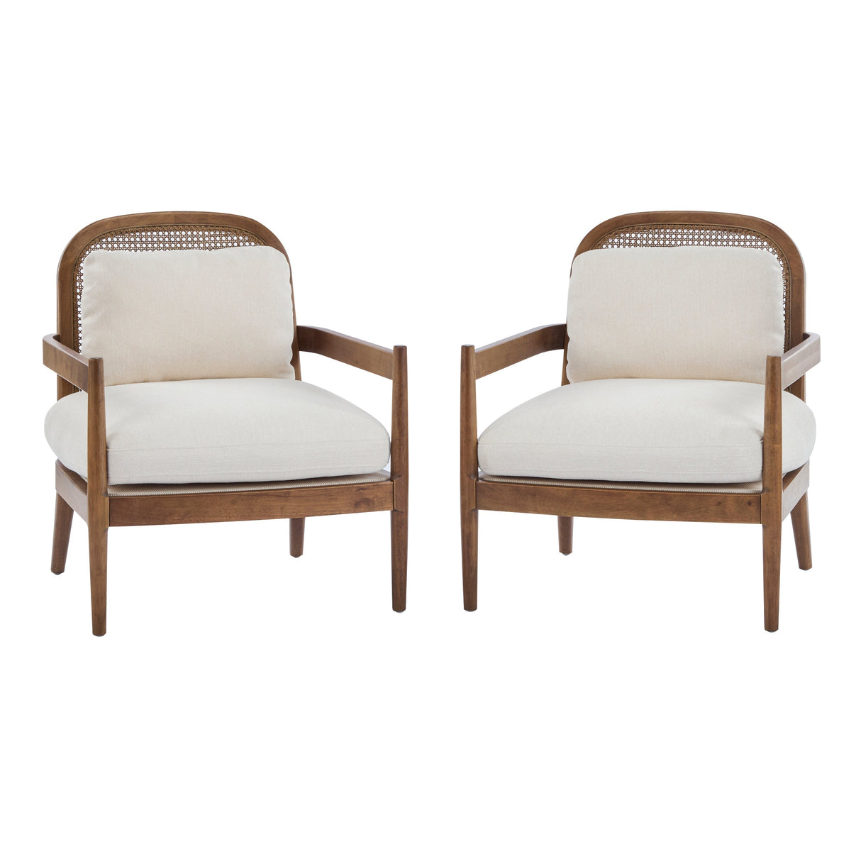 Elliston Rattan Backrest Solid Wood Accent Chair with Cushions Set of 2