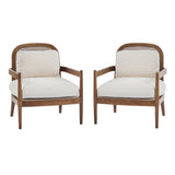 Elliston Rattan Backrest Solid Wood Accent Chair with Cushions Set of 2