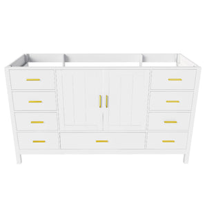 60" Bathroom Vanity Base Cabinet with Storage in White