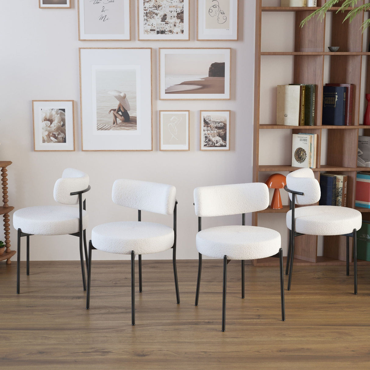 Extendable Dining Table Set With Curved Backrest Upholstered Chairs