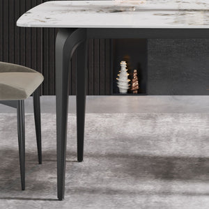 70.87" Modern Artificial Stone Pandora White Curved Black Metal Leg Dining Table - Antique White