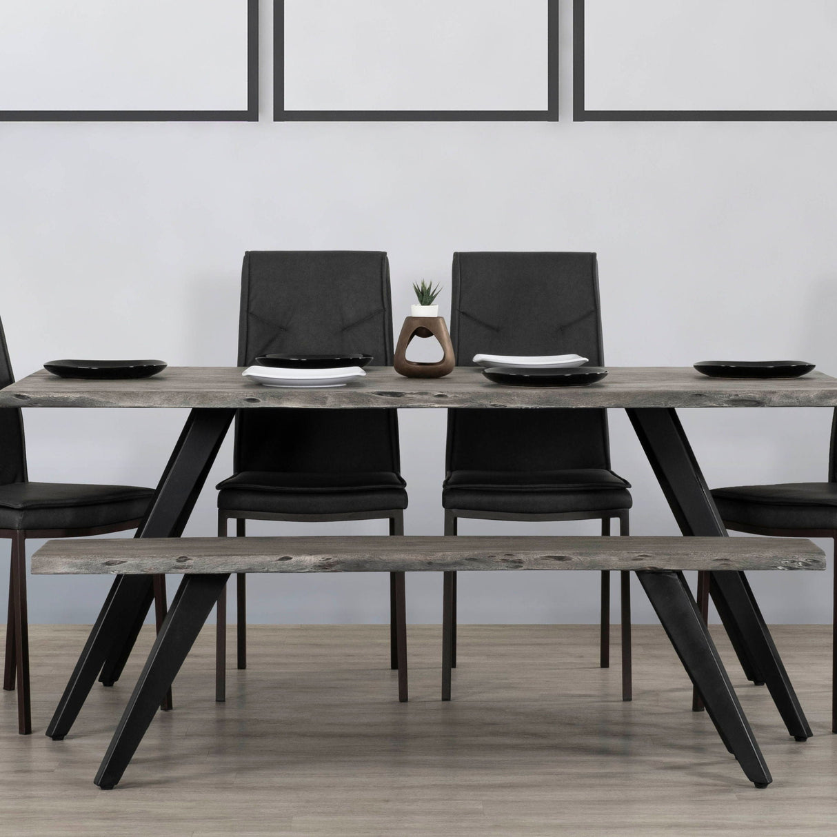 Modern Acacia Wood Dining Bench, Live Edge Design Accent Bench With Iron Legs - Black / Gray