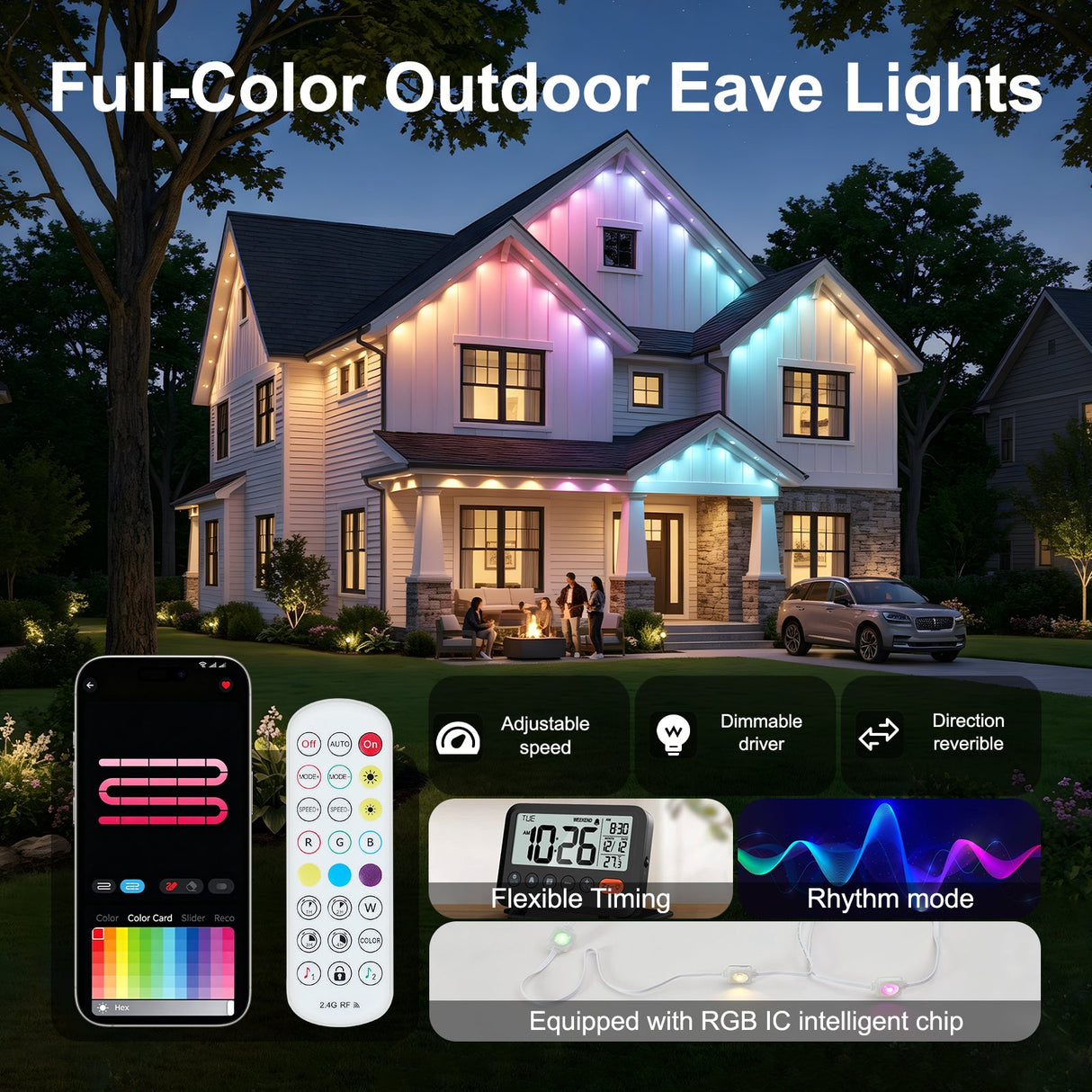 50ft Outdoor RGB LED String Lights