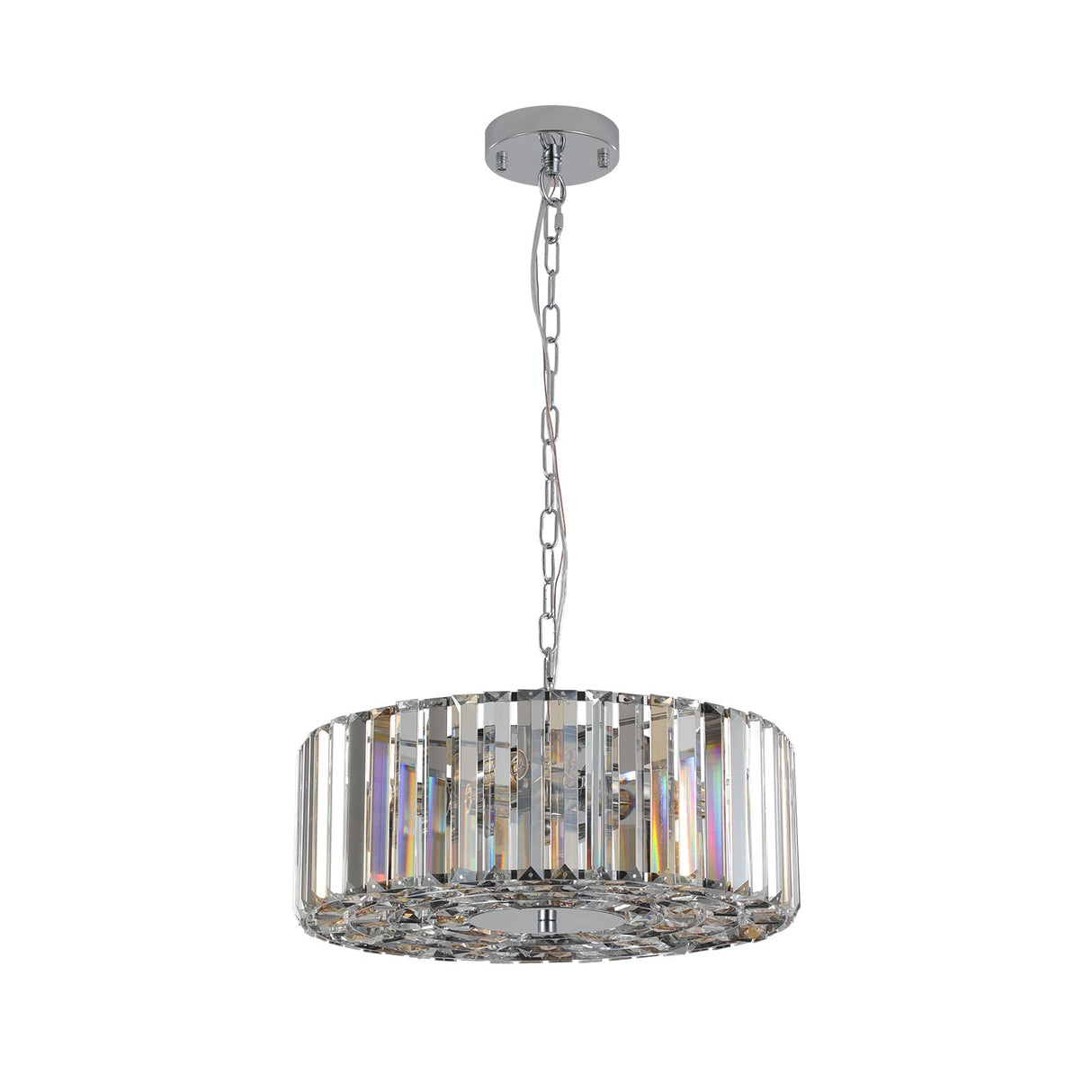 17' Chrome Crystal Pendant Chandelier, Modern Hanging Light Fixture with Adjustable Height, 4-Light E26 Base for Living Room, Dining Room, or Kitchen (No Bulbs)