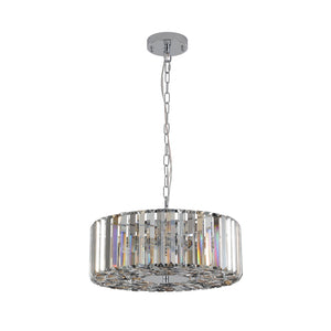 17' Chrome Crystal Pendant Chandelier, Modern Hanging Light Fixture with Adjustable Height, 4-Light E26 Base for Living Room, Dining Room, or Kitchen (No Bulbs)
