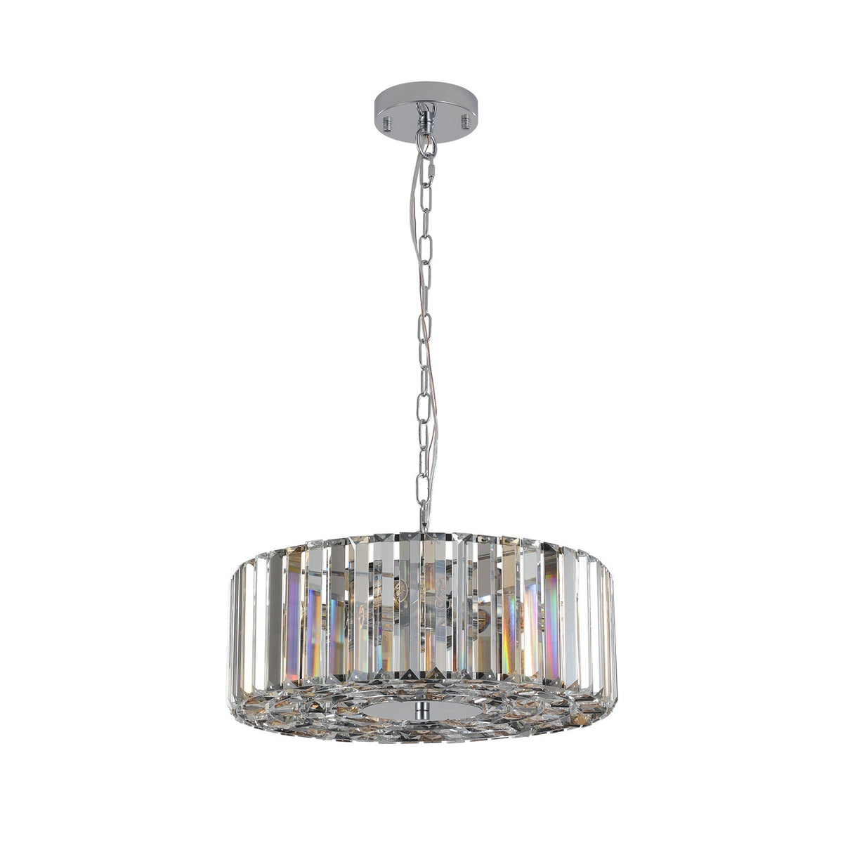 17' Chrome Crystal Pendant Chandelier, Modern Hanging Light Fixture with Adjustable Height, 4-Light E26 Base for Living Room, Dining Room, or Kitchen (No Bulbs)