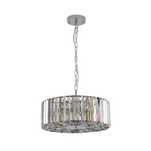 17' Chrome Crystal Pendant Chandelier, Modern Hanging Light Fixture with Adjustable Height, 4-Light E26 Base for Living Room, Dining Room, or Kitchen (No Bulbs)