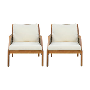 2 Piece Acacia Wood Patio Furniture Club Chair Set