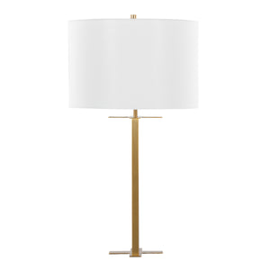 Cosmo 28' Glam Metal Table Lamp in Antique Brass and White Linen