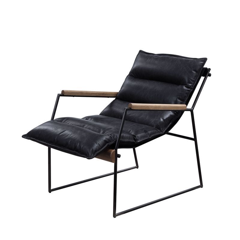 Luberzo - Accent Chair - Distress Espresso Top Grain Leather & Matt Iron