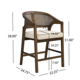 Wooden Frame Counter Stool With Rattan Back - Set of 2