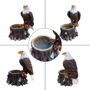 Realistic Standing Eagle Garden Planter on Tree Stump