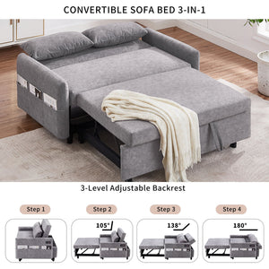 Pull Out Sleep Sofa Bed Loveseats Sofa Couch With Adjsutable Backrest, Storage Pockets, 2 Soft Pillows, USB Ports For Living Room, Bedroom, Apartment, Office