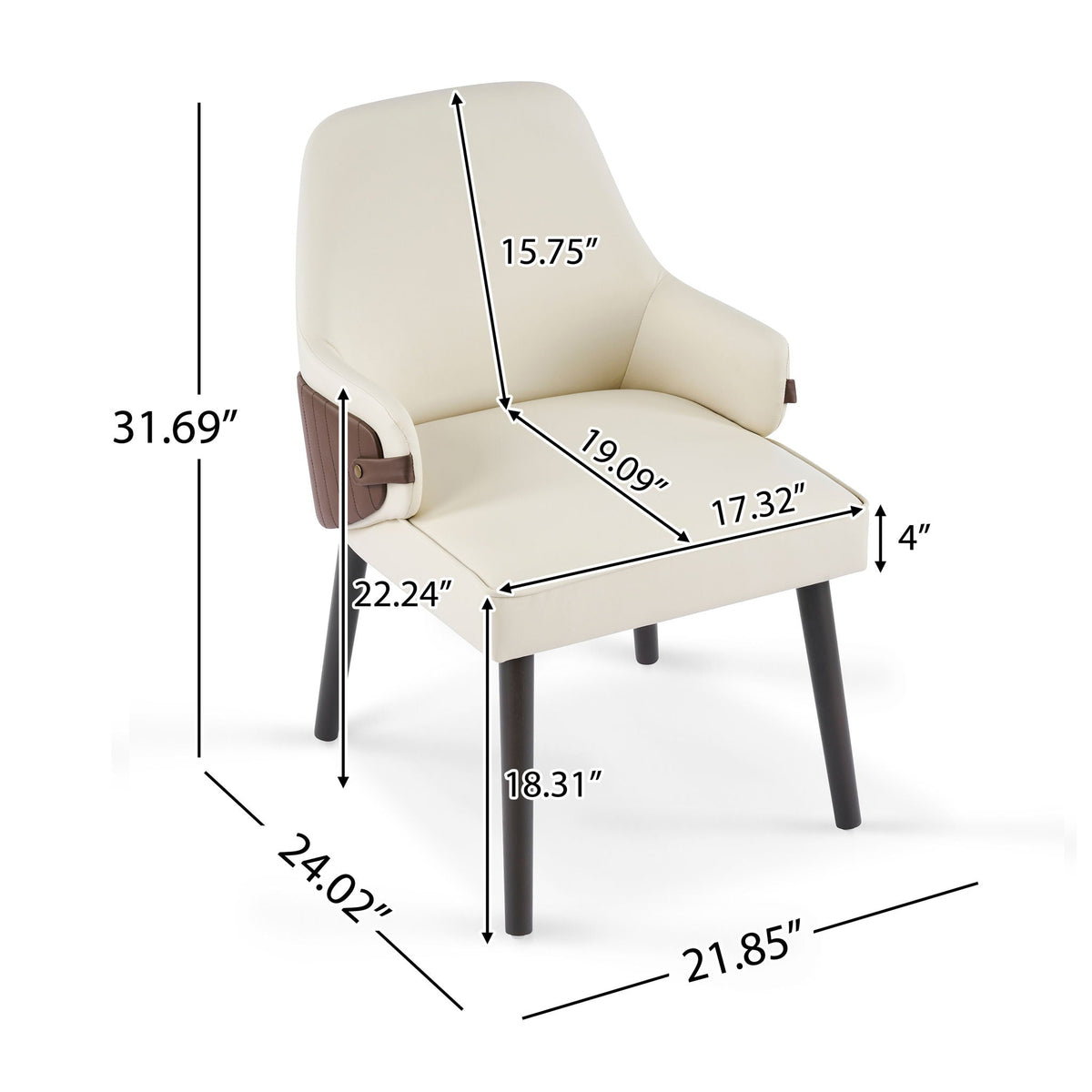 Indoor Dining Chair Set of 2 with Ergonomic Armrests - Beige/Brown
