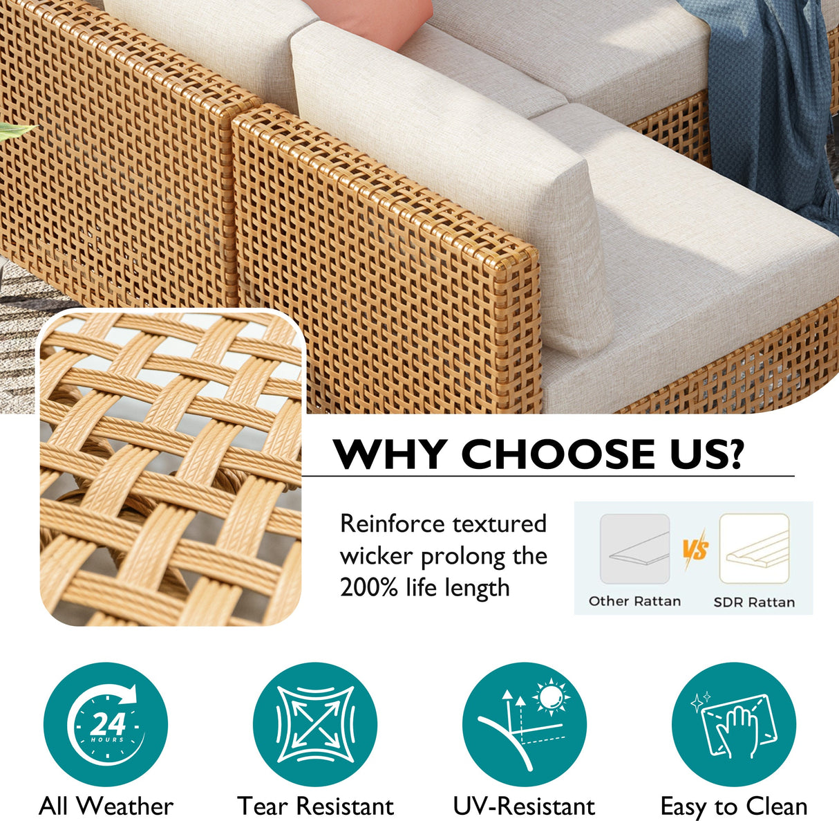 K&K 7-Piece Wicker Patio Furniture Set