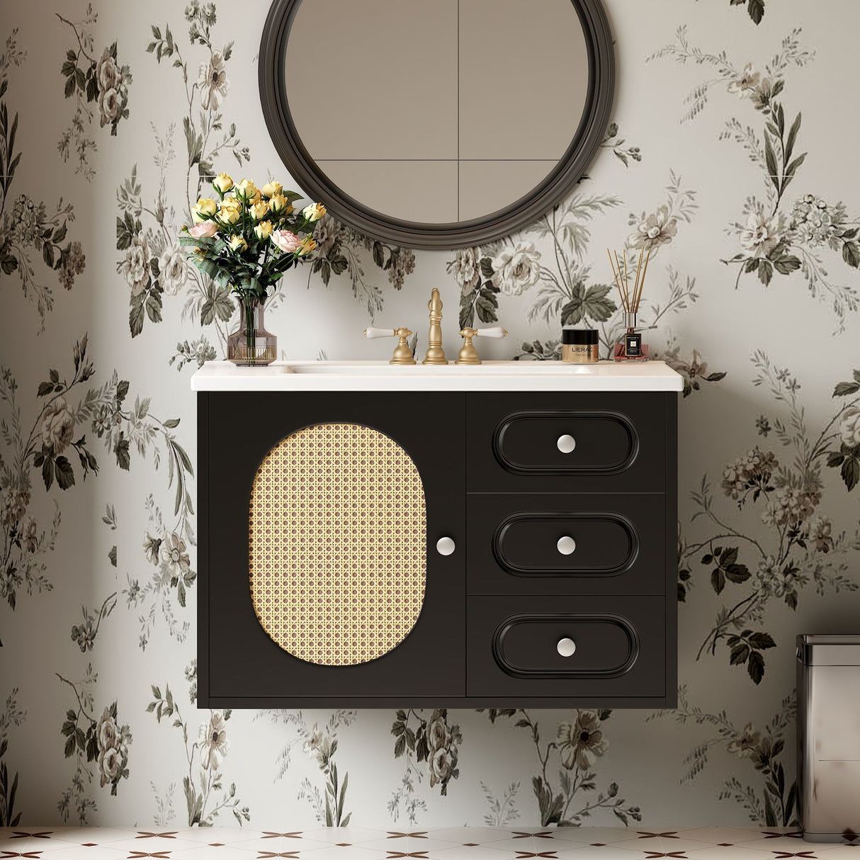 Bathroom Vanity Cabinet With Sink, 2 Drawers - Black