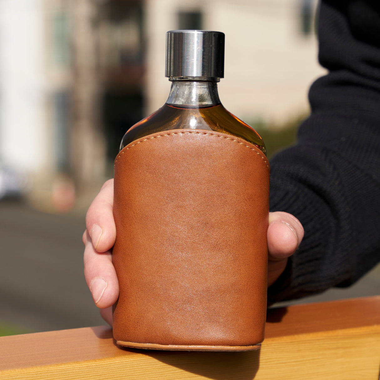 Admiral Parker Leather-Wrapped Glass Flask Viski®