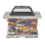 28" Concrete Wood Burning Outdoor Fire Pit Table with Lid - Stone Gray - Tuesday Morning - Fire Pits