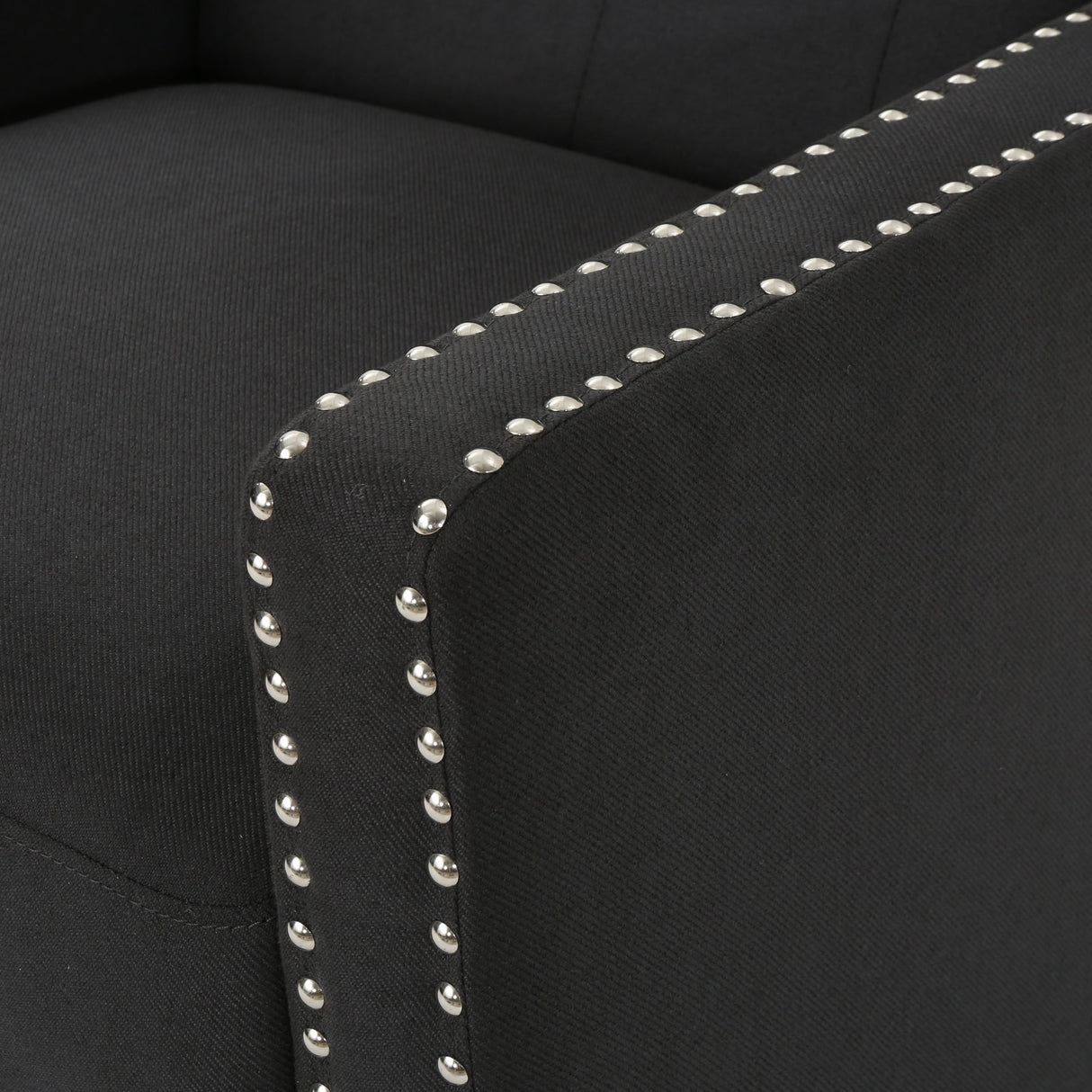 Classic Dark Grey Fabric Push Back Chair with Riveted Armrests