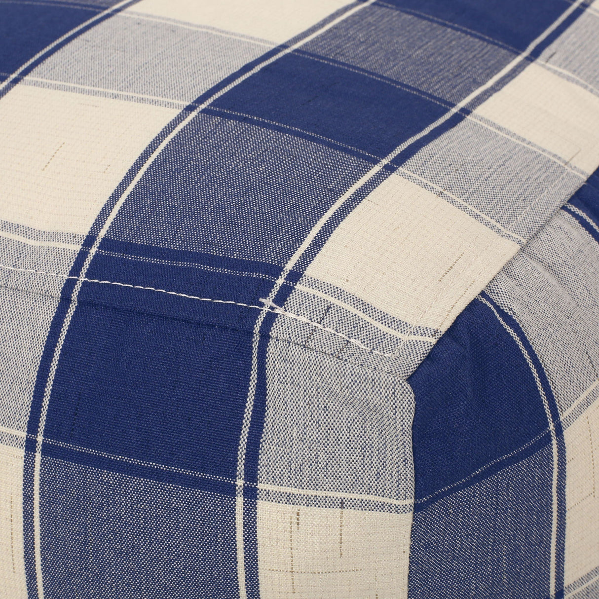 Connor Checkered Square Pouf Ottoman and Floor Cushion Ivory Navy