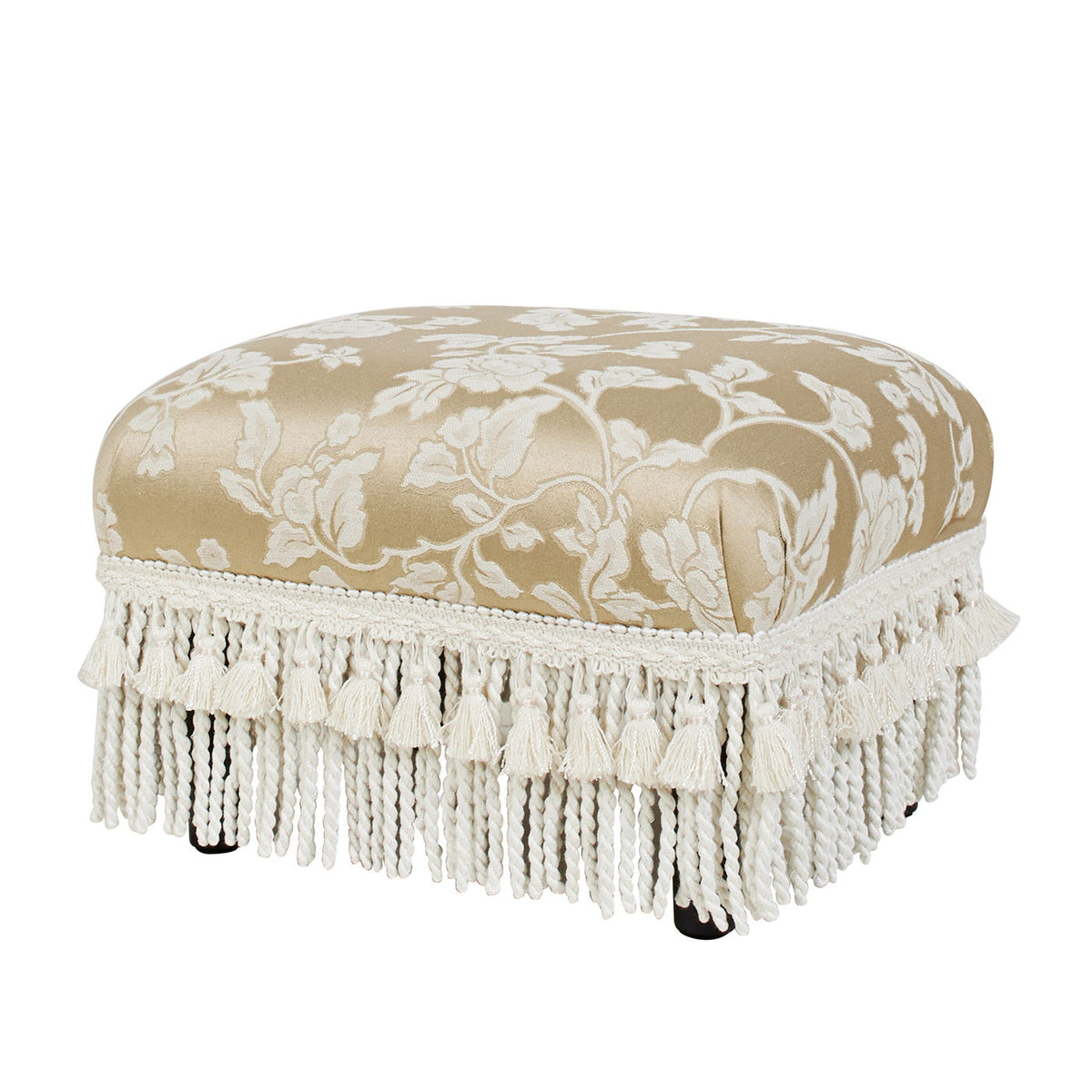Handcrafted Accent Footstool Ottoman with Solid Wood Frame - Beige or Pearl Silver