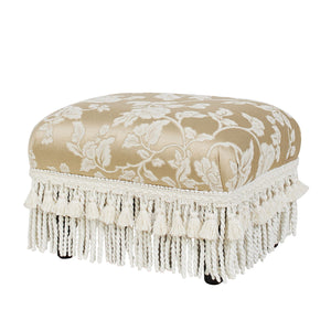 Handcrafted Accent Footstool Ottoman with Solid Wood Frame - Beige or Pearl Silver