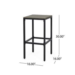 Outdoor Bar Stool With Slat Design And Metal Frame (Set of 2)