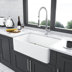 Farmhouse Ceramic Apron Front Single Bowl Kitchen Sink with Durable Design - White or Black