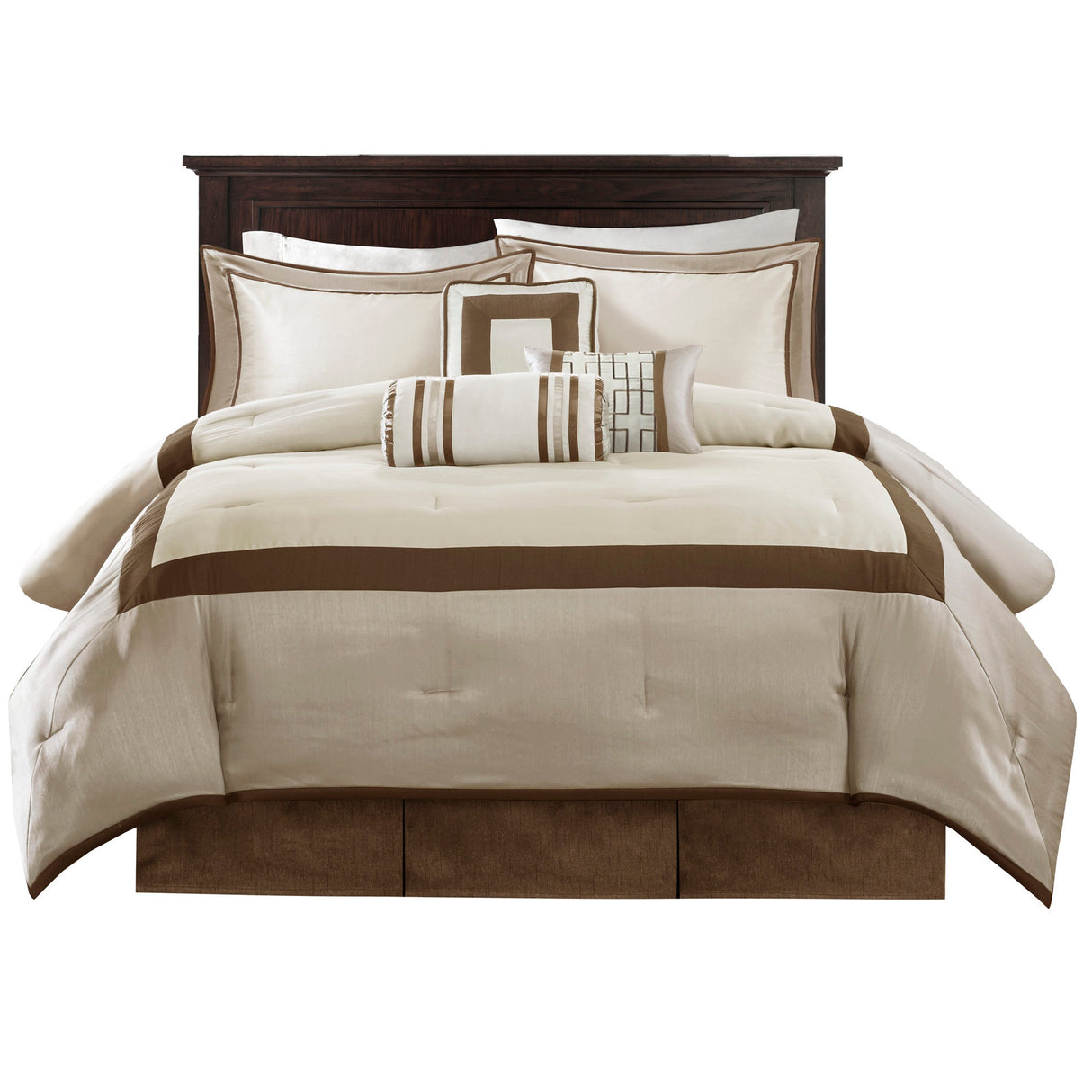 7 Piece Comforter Set Taupe/Brown Queen