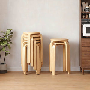 Stackable Bentwood Stool Set of 6, 18" Round Backless Stools