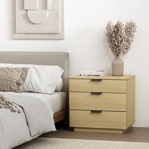 Oak Nightstand with 3 Drawers and Metal Handles - Payton