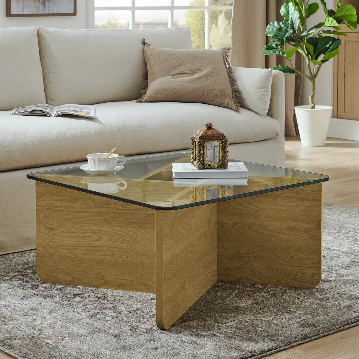 Mid-Century Modern 31.5 Inch Glass Coffee Table