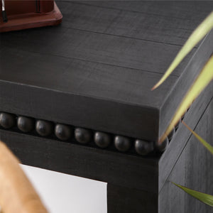 64in Modern Black Wood Console Table – Elegant Entryway Table with Decorative Beaded Trim