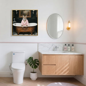 Tiger in Bathtub Wall Art Print Poster, Bathroom Decor Posters Prints for Restroom Home Picture Painting Artwork Gallery 1 (Tiger, 16 x 16 inches, Wood Frame)