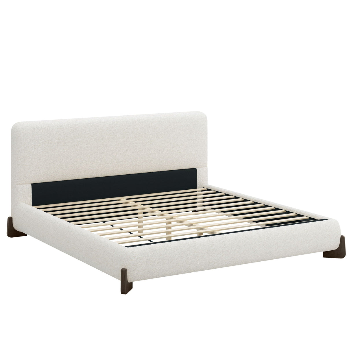 Elegant Boucle Upholstered Bed With Solid Wood Legs