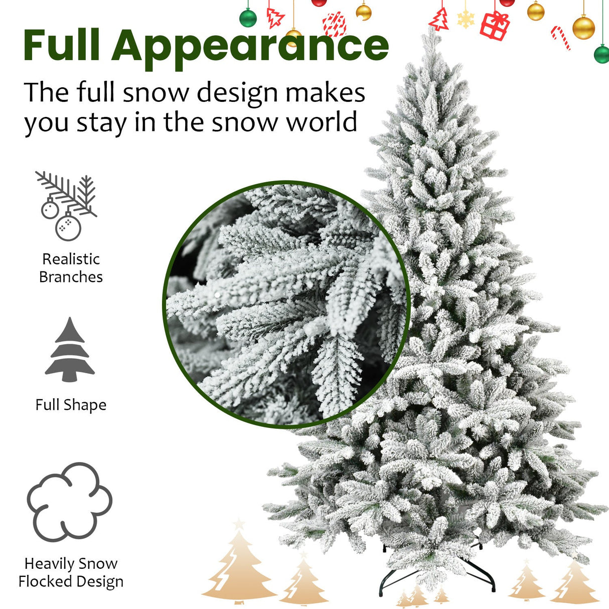 7ft Flocked Christmas Tree with 1514 Tips - Realistic PE+PVC Snowy Hinged Tree