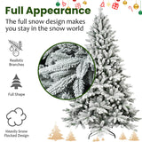 7ft Flocked Christmas Tree with 1514 Tips - Realistic PE+PVC Snowy Hinged Tree