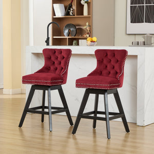 Swivel Velvet Barstools with Button Tufted Decoration - Set of 2 (Wine Red)