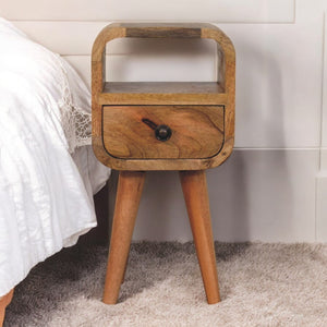 Solid Wood Extra Mini Oak-ish Curve Open Slot Nightstand