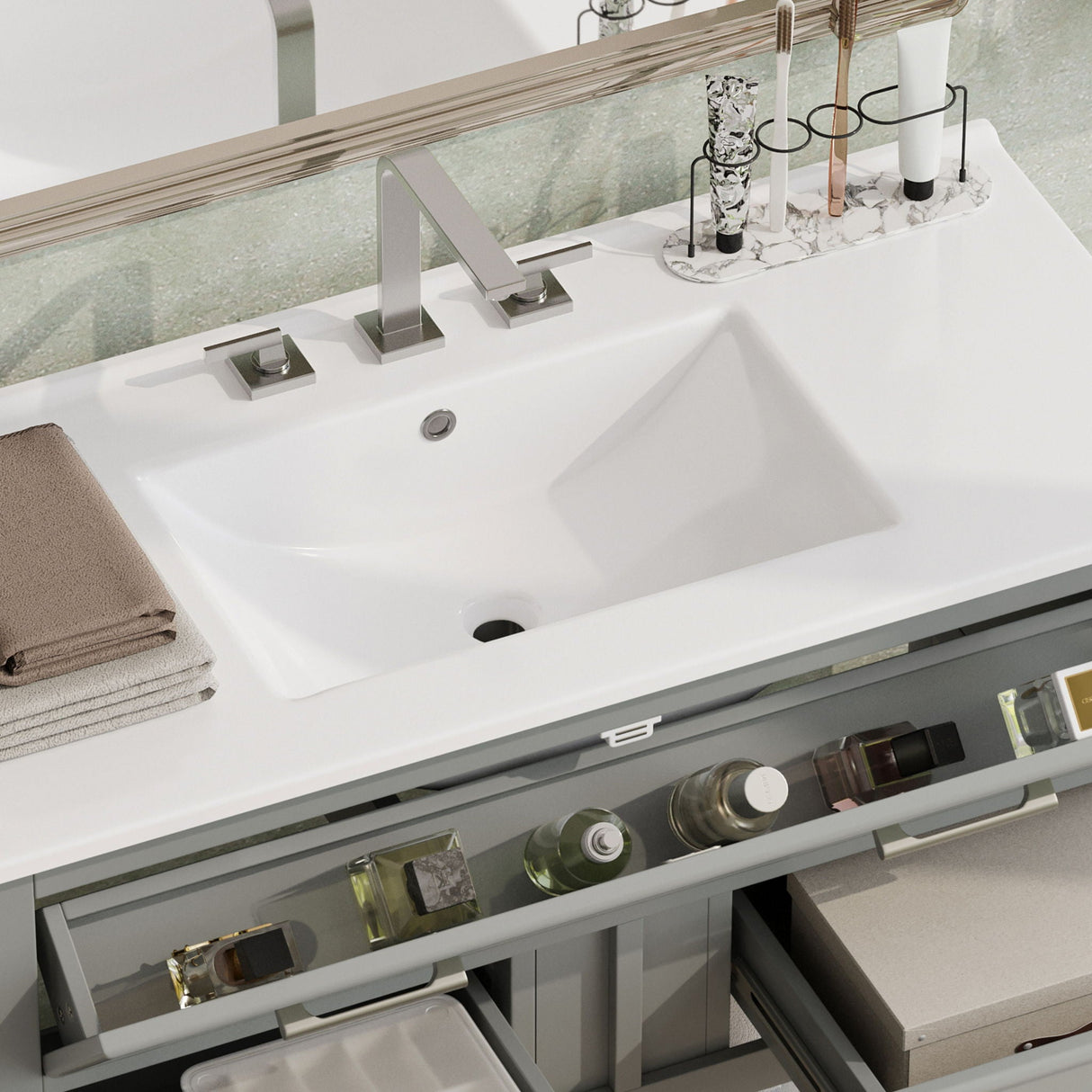 Bathroom Vanity With Ceramic Sink, Tip Out Tray & 2 Full Extension Drawers