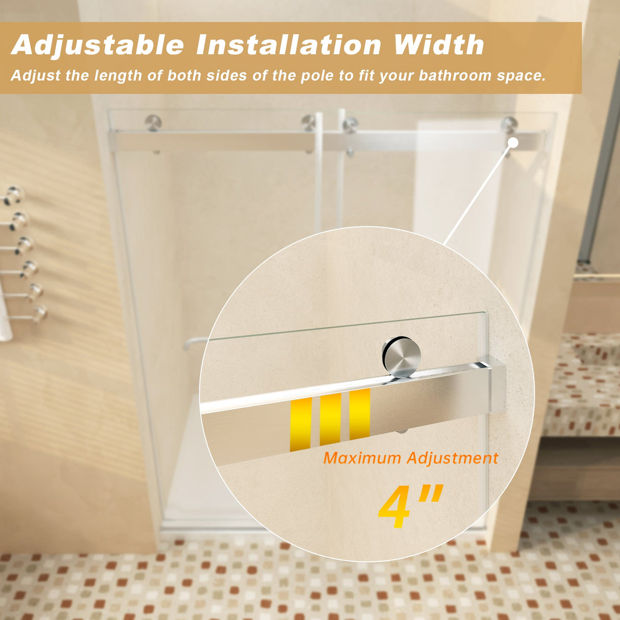 Frameless Sliding Glass Shower Doors 56-60" Width x 76" Height