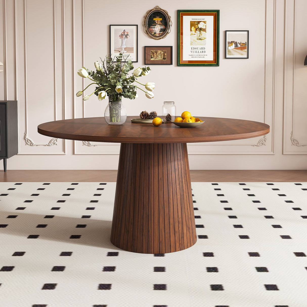 47 Inch Round MDF Dining Table for 4, Modern Farmhouse Style