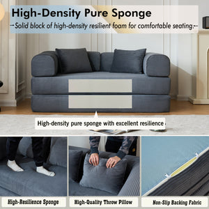 59" Convertible Sleeper Sofa Bed with Cylindrical Pillow - Gray