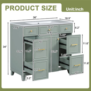 36" Green Bathroom Vanity with Ceramic Sink