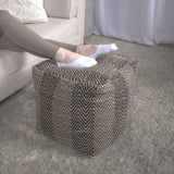 Barracuda - Handcrafted Cotton Pouf With Chevron Pattern - Brown / Beige