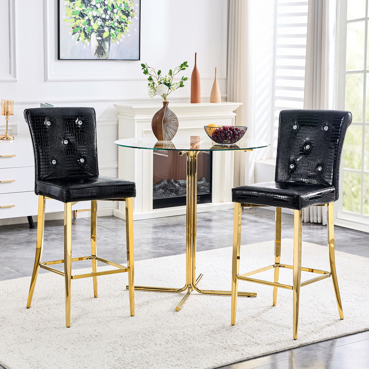 Bar Chairs with Crystal Clasp Design (Set of 2)