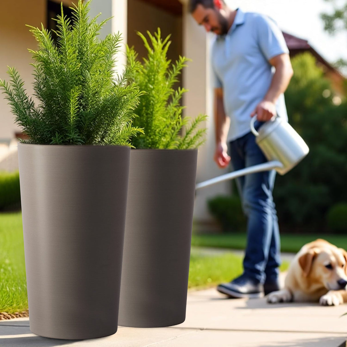 2 Pack Tall 21.7 in Modern Brown Planters for Indoor & Outdoor