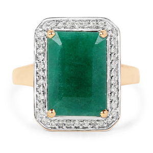 5.71 Carat Dyed Emerald and White Diamond 14K Yellow Gold Ring