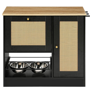 Feeding Station with 2 Lockers and Elevated Bowls - Black